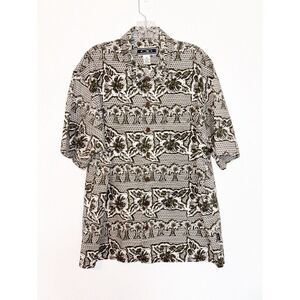 Mens Vintage Ocean Pacific Button Up Hawaiian Shirt Medium Green White Floral